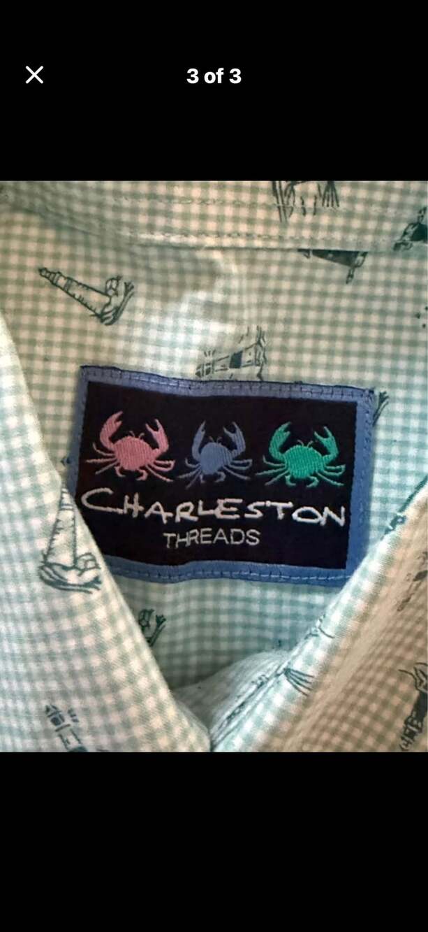 Charleston Threads Long Sleeve Button Down Shirt Light Green Lighthouse Print